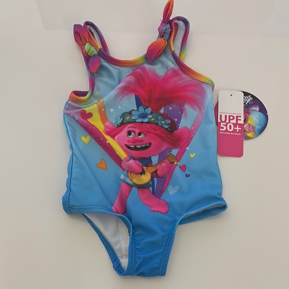 New Trolls One Piece Swimsuit Blue and Pink UPF 50+
